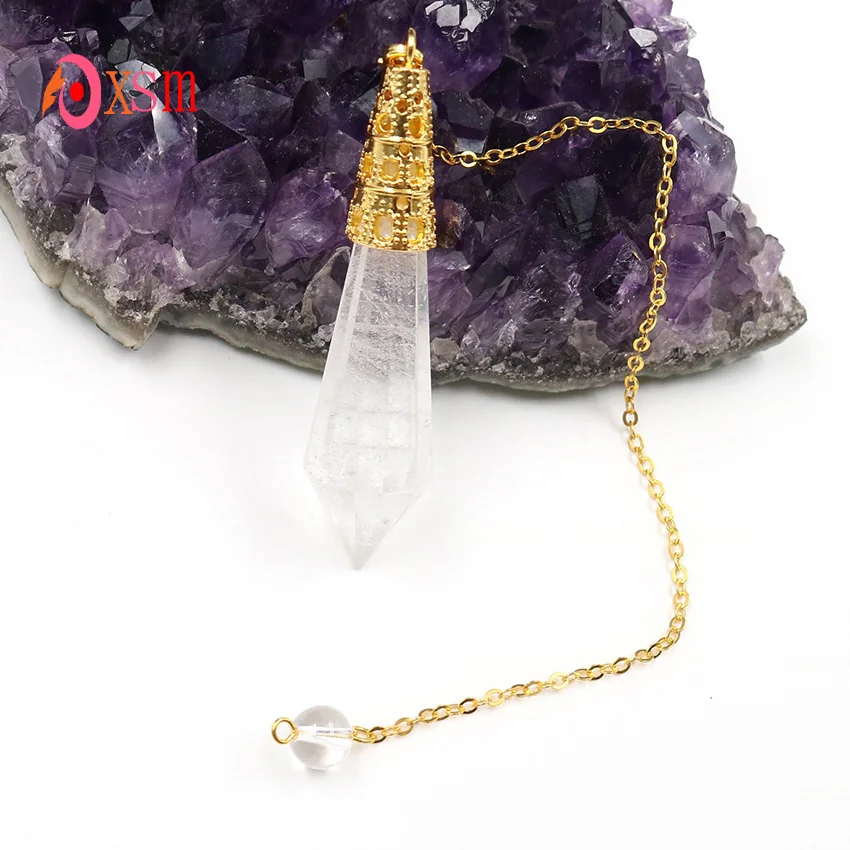 xinshangmie 1pc Light Yellow Gold Color Natural Rock Crystal Stone Hexagon Pyramid Reiki Pendulum Pendant Fashion Jewellery