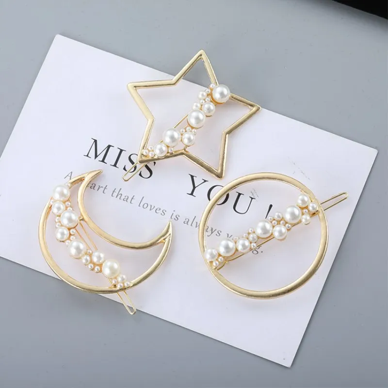 Hair Clip 1Pc Fashion Crystal Rhinestones Hairpin Star Triangle Round Shape Women Hair Clips Pearl Barrettes Styling Accessories Jewelry Accessories Hair Accessory Pearl Hairpins
