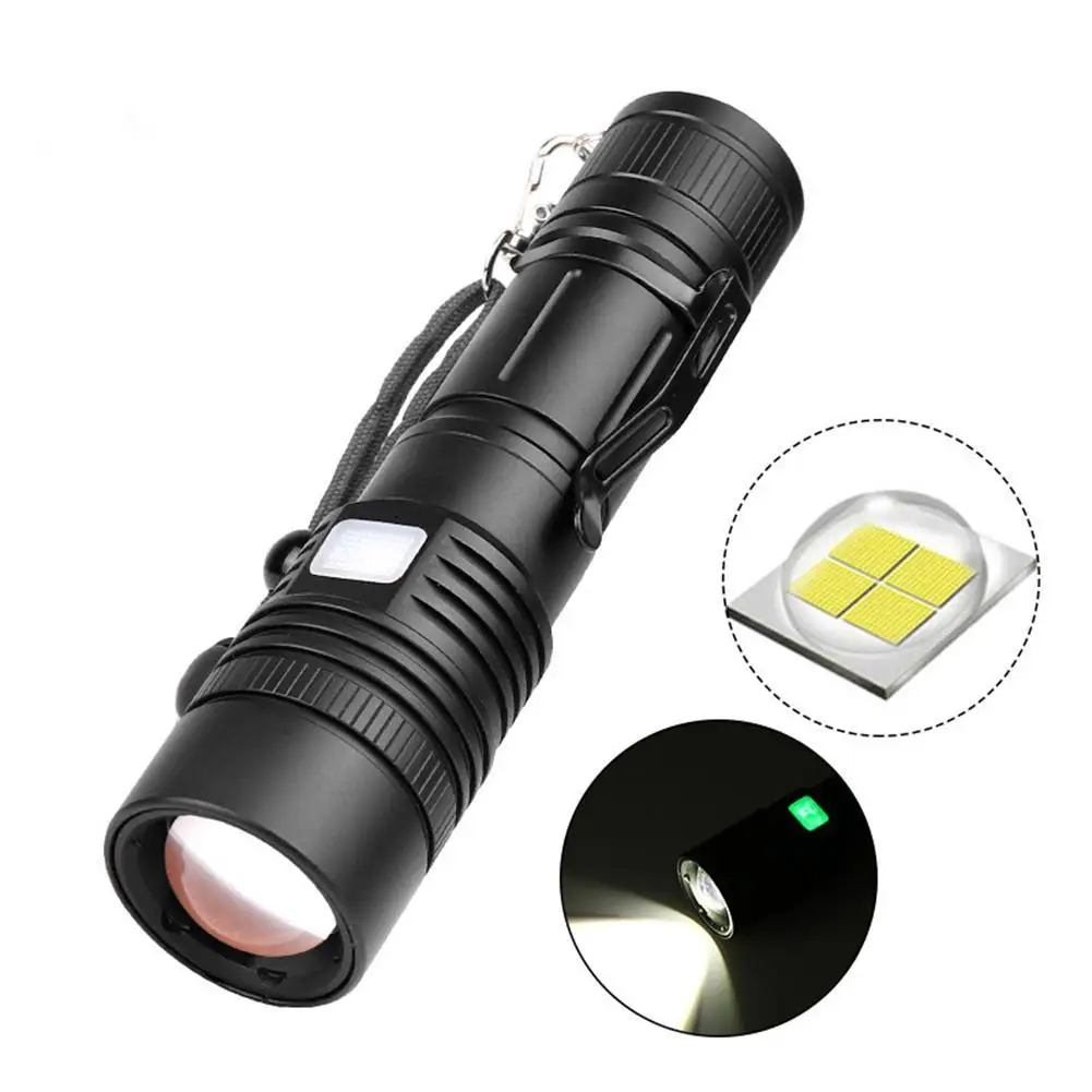 

Powerful XHP50 LED Flashlight Zoomable LED Torch Light USB Rechargeable