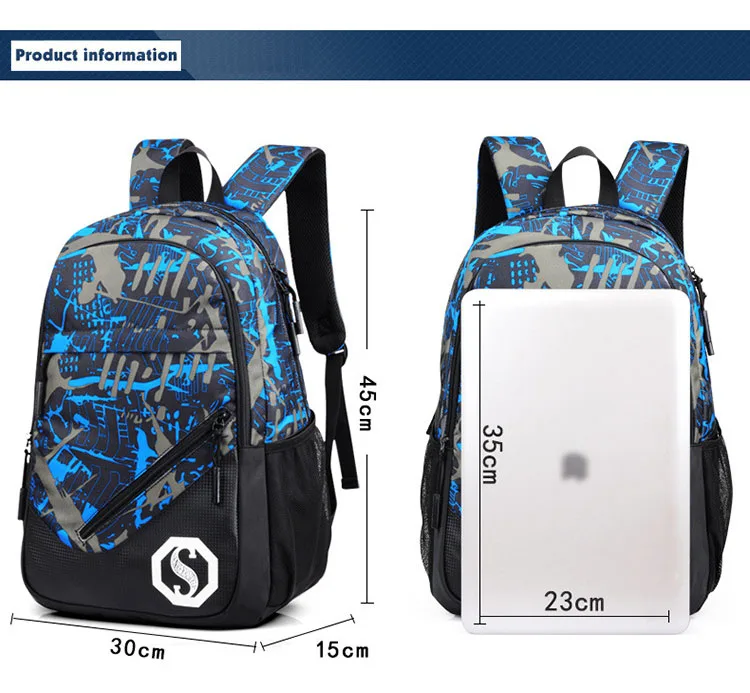 Водонепроницаемые школьные сумки из ткани Оксфорд для мальчиков, рюкзак для подростков, чехол-карандаш, синяя сумка для книг, школьный рюкзак на одно плечо для мальчиков