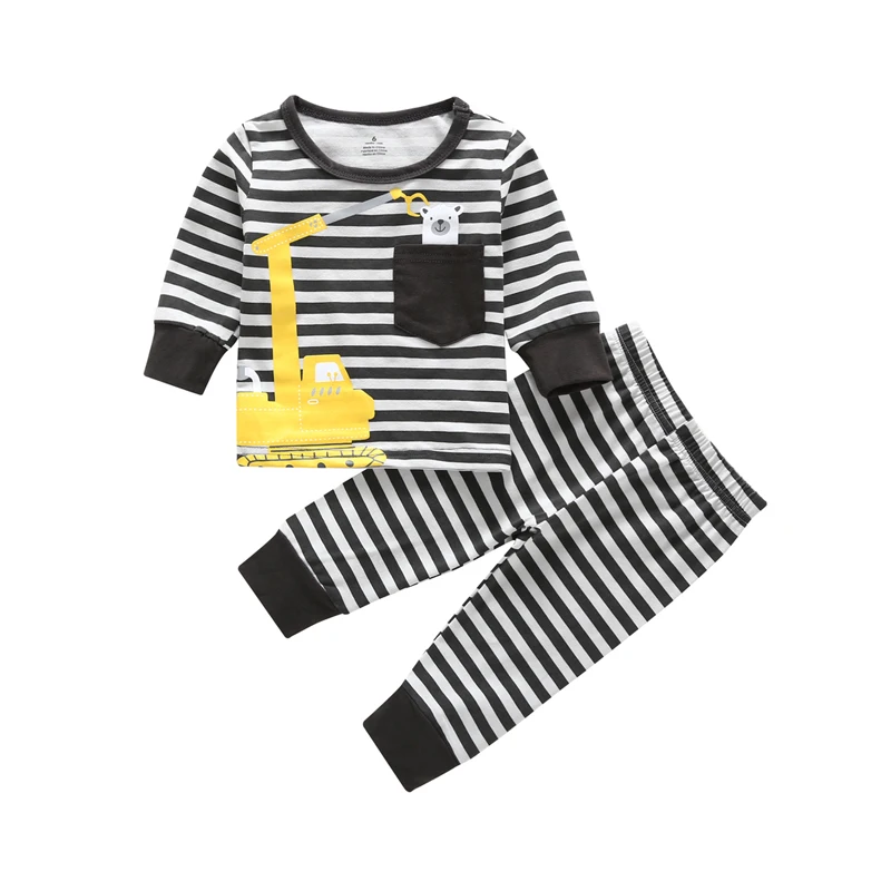 Комплект пижам из 2 предметов, одежда для сна для Новорожденные малыши полосатая ночная рубашка с длинными рукавами, комплект домашней одежды для маленьких мальчиков и девочек - Цвет: 1