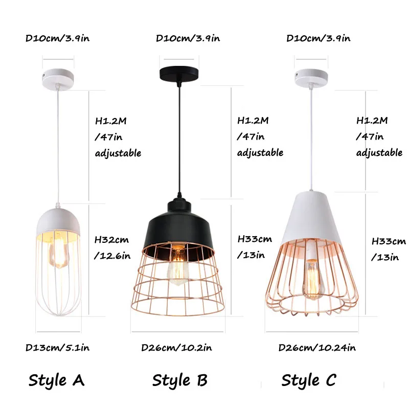 Contemporary Caged White Black Pendant Light Vintage Hanging Restaurant Pendant Lamp Home Lighting Fixture Dining Room Bar Lamps (7)