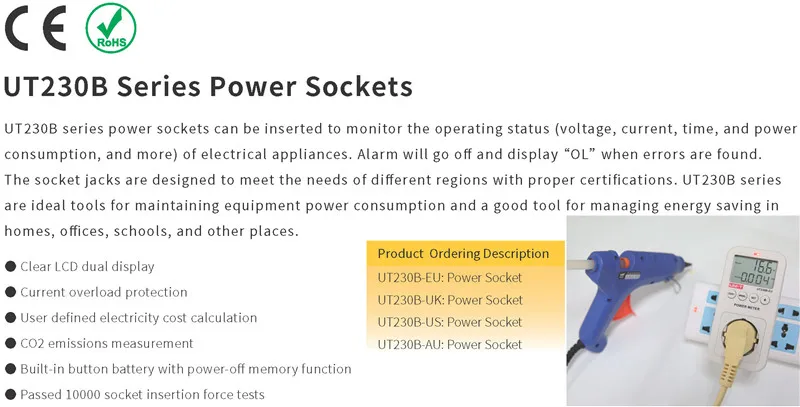 Uni-t UT230B-UK разъем питания; напряжение/ток/время/энергопотребление цифровой измеритель мощности, ЖК-монитор энергопотребления