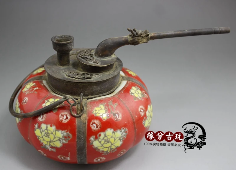 

China handmade porcelain bronze carving shisha old Hookah pot