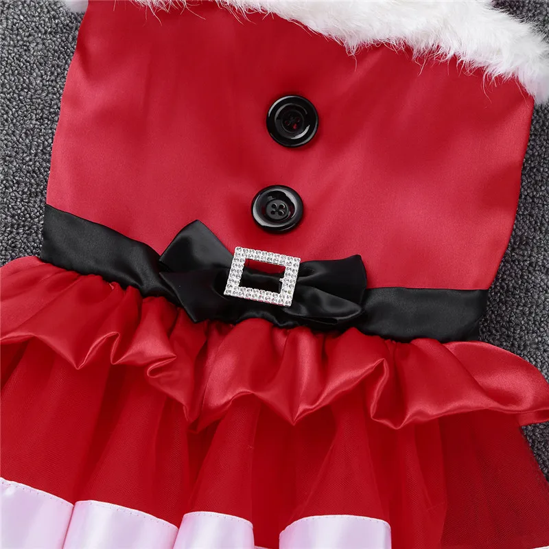 Рождественское платье Санта-Клауса для малышей, наряд для маленьких девочек, гофрированное платье с бантом из искусственного меха на бретельках, платье с пачкой из сетки