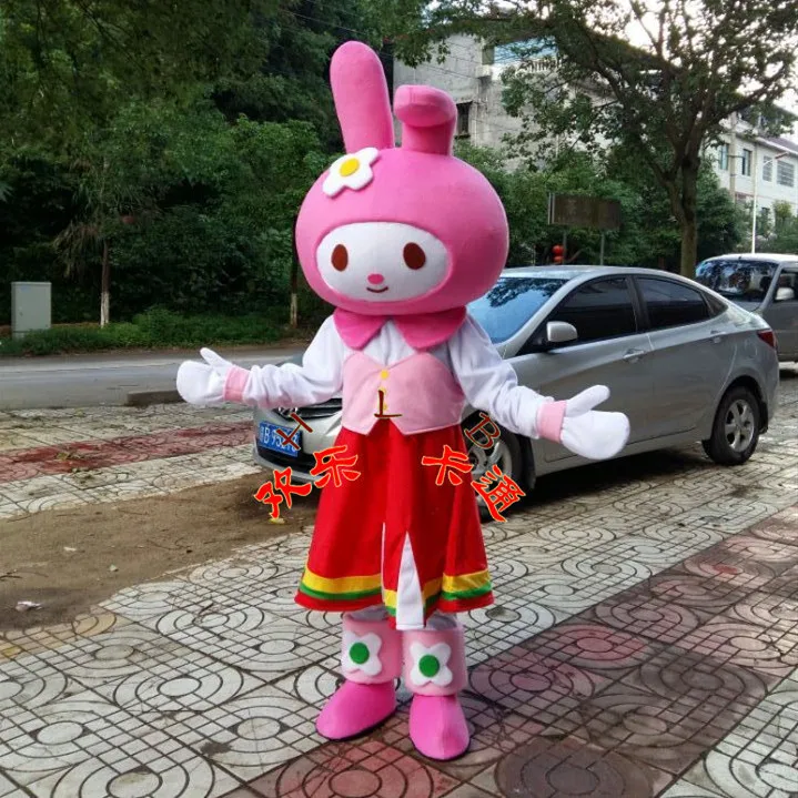 Кролик талисман костюм для продажи Девочка Кролик мультфильм персонаж маскарадные костюмы маскот необычный праздничный наряд костюм наряды взрослый размер