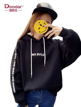 

Deodar Harajuku Letters Printed Casual Hooded Hoodies Pullover Women Autumn Thick Loose Sweatshirt Female Thicken Coat