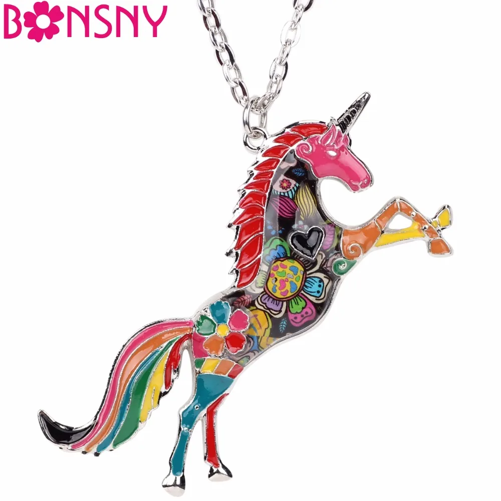 

Bonsny Metal Enamel Statement Unicorn Choker Necklace Maxi Pendant Chain Collar 2017 News Jewelry For Women Accessories Bijoux