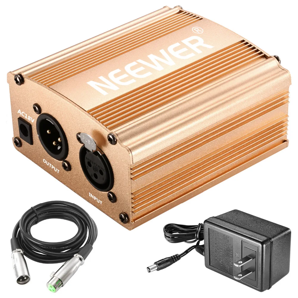 Neewer 1 Channel 48V Phantom Power Supply Adapter+XLR Audio Cable for