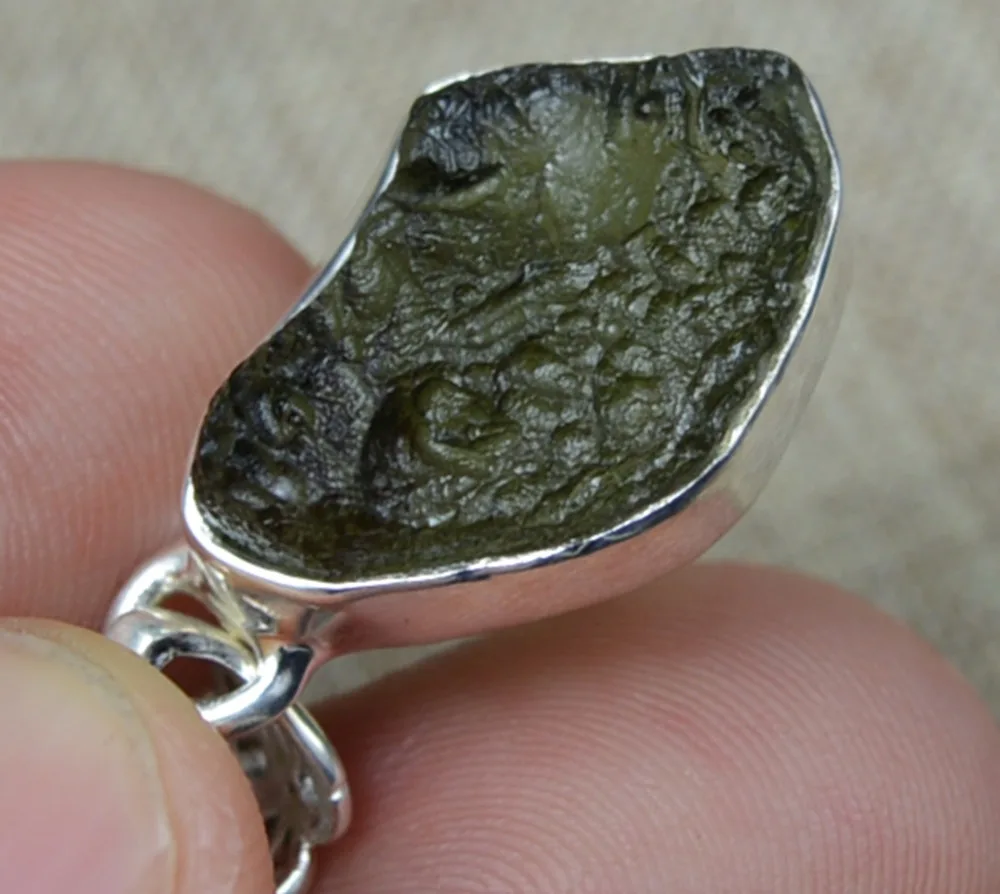 

Nature Czech Moldavite Pendant 925 Sterling Silver, 30.7 mm, MHBAP6172