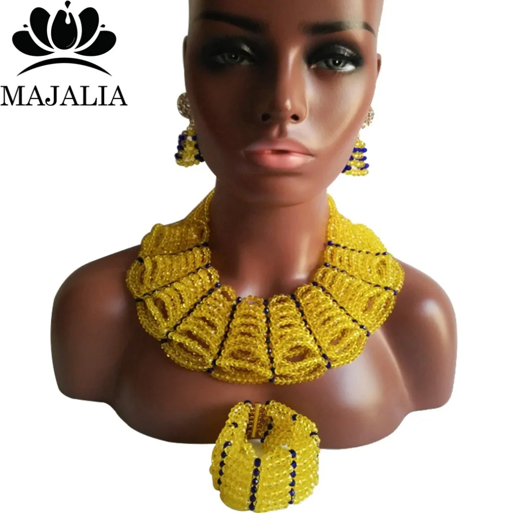 

2017 Fashion african beads jewelry set yellow Nigeria Wedding Crystal necklace Bridal Jewelry sets Free shipping VV-039