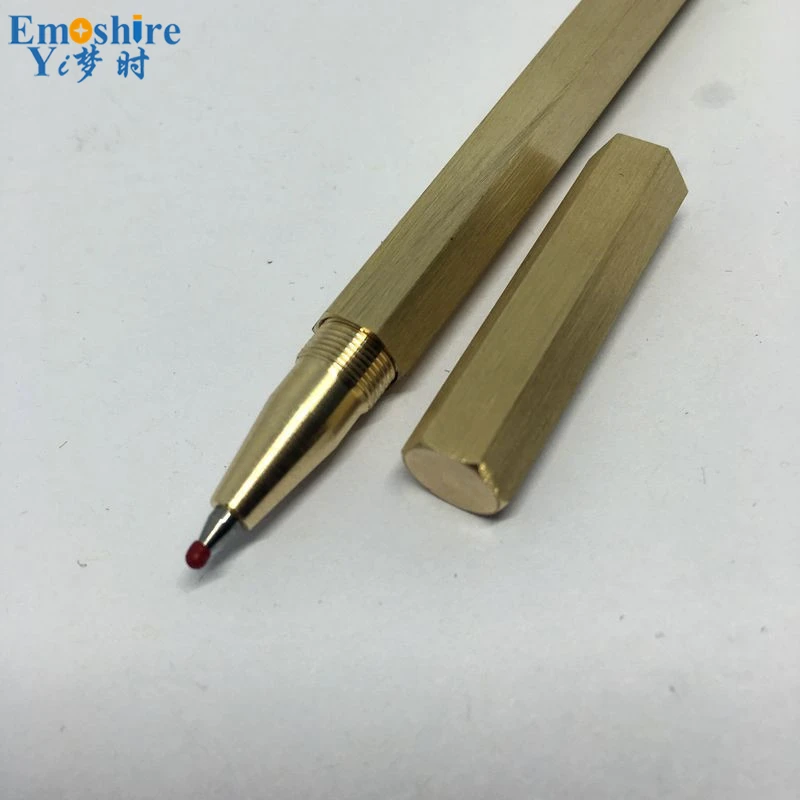 Emoshire Hand polished copper pen Six edges brass pen Anti roller roll Retro brass Neutral signature pen Metal pen (11)
