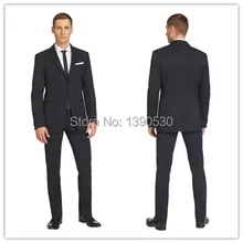 Новое прибытие Черный шерсть 2 шт.(куртка t+ брюки) две кнопки тупым ОТВОРОТОМ с Окантованным карманом костюм сшитый на заказ