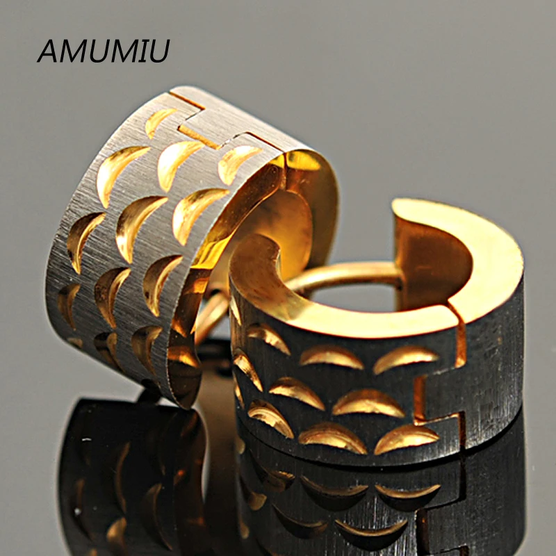 AMUMIU, 316l нержавеющая сталь золотые мужские серьги гвоздики для байкеров,, HZE017