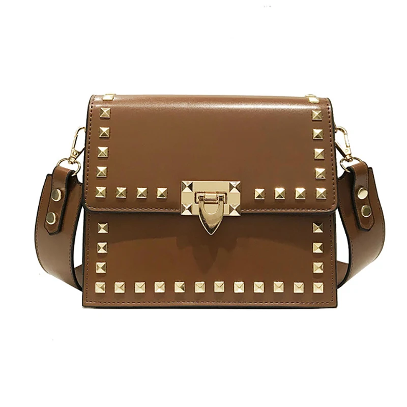 

Classic rivet solid color small square bag fashion Korean version of the trend of casual women's shoulder bag Messenger bag
