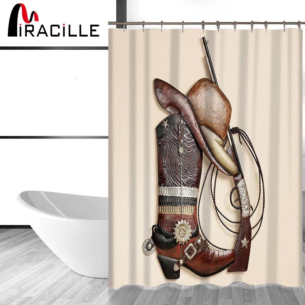 Miracille West Cowboy Shower Curtain Cowboy Boots Hat Print Bathroom Waterproof Curtain Shower