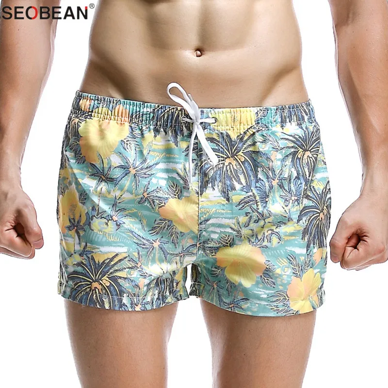 SEOBEAN Summer Style Seaside Men Beach Shorts Men Quick Dry Polyester Fabrics Beachwear Men's Board Shorts Trunks Print Shorts 5