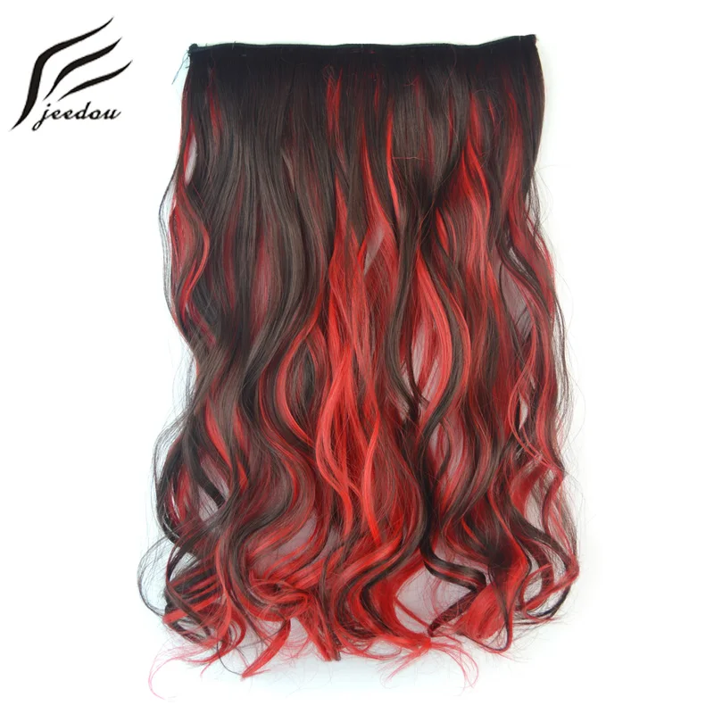 

jeedou Synthetic Clip in One Piece 5Clips Hair Extensions Wavy Hair 20" 50cm 100g Brown Blue Green Pink Red Ombre Piano Color