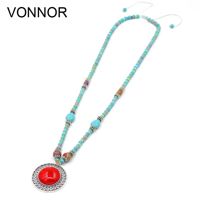 

VONNOR Necklace Women Statement Necklace Bohemian beaded Chain necklace alloy stone pendant Female Sweater Chain Dropshipping