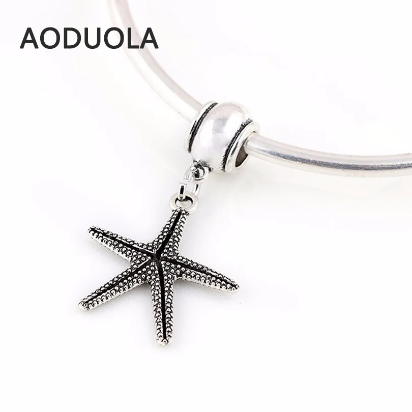 

12 Pcs a Lot Silver Alloy Beads Starfish Pendant DIY Big Hole Beads Spacer Murano Bead Charm Fit For Pandora Charms Bracelet
