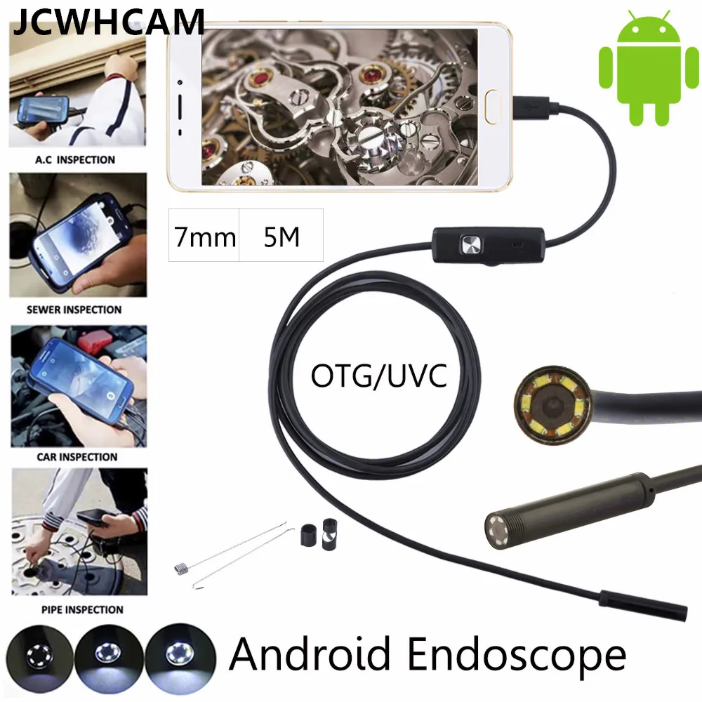 

JCWHCAM Android Phone Inspection Camera 5M 7mm lens Endoscope inspection Pipe IP68 Waterproof 480P HD micro USB Snake Camer