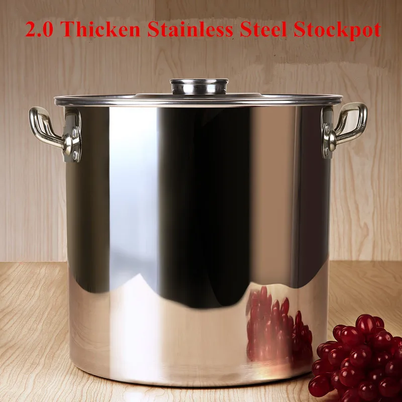 

High Quality Stainless Steel Pots 30cm~60cm 2mm Thicken Soup Pot Panela Large Capacity Suitable For Gas Cooker Hotel Kitchenware