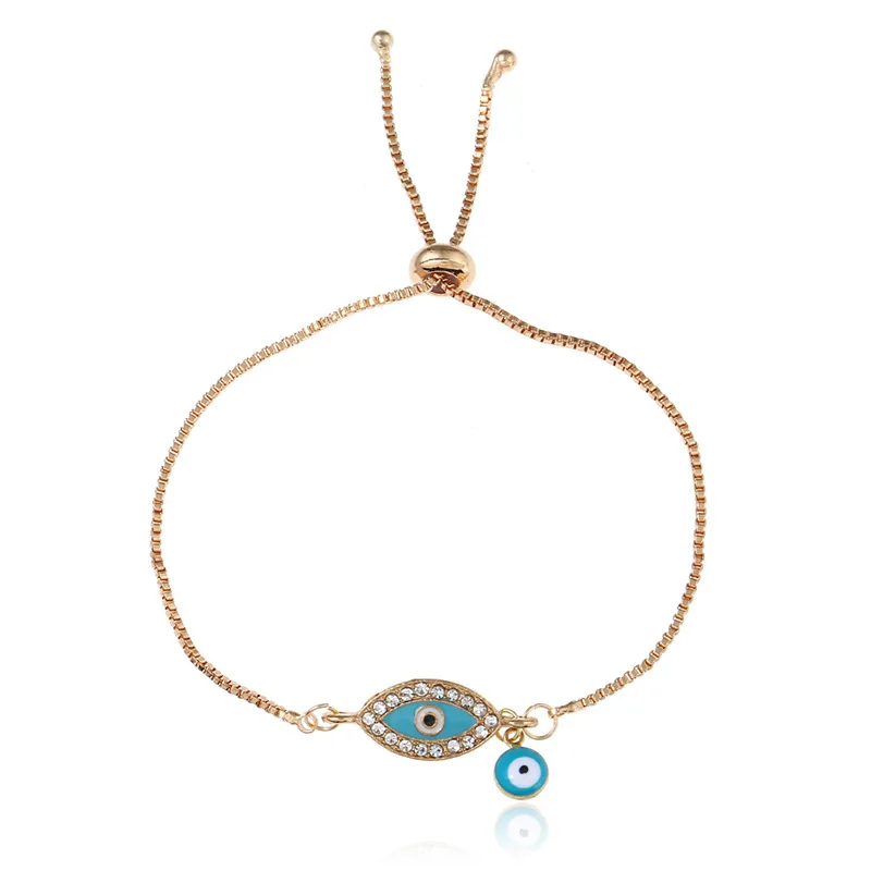 

Hot Fashion Luxury Gold Color Crystal Rhinestone Female Wedding Light Blue Evil Eye Bracelets for Women Engagement Jewelry