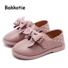 Bakkotie/ г. Осенняя детская кожаная женская обувь из Pu искусственной кожи Милая Розовая обувь на плоской подошве с бантиком для малышей, Мэри Джейн, новая модная модельная обувь принцессы