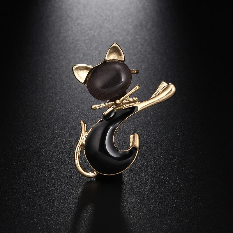 

Cute Tie Cat Brooch Smooth Artificial Opals Corsage For Women Collar Hats Enamel Brooches Pins Girls Gifts