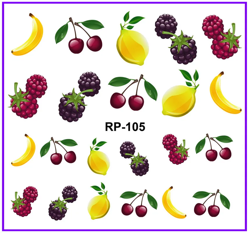 UPRETTEGO искусство ногтей Красота вода наклейка слайдер наклейки для ногтей мультфильм фрукты Слива Виноград банан и лимон RP103-108 - Цвет: RP105