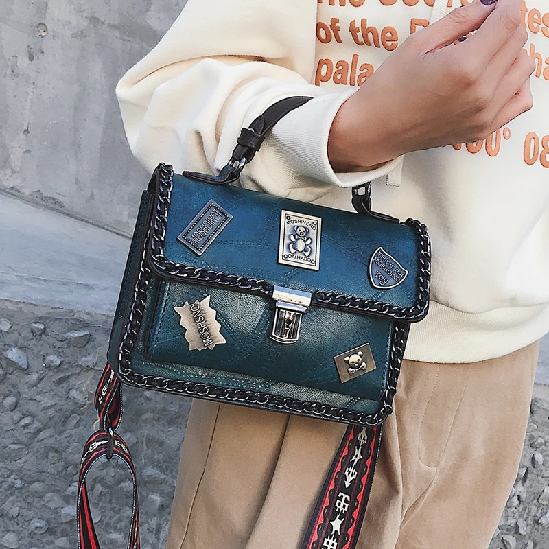 المعادن شارة يزين حقيبة يد سلسلة الديكور Crossbody أكياس غطاء خمر المرأة حقيبة يد خليط أزياء والجلود حقيبة كتف