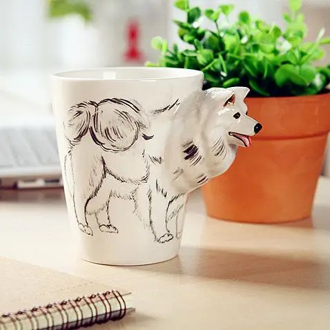 Ручная роспись 3D Животные MugCartoon собака кошка печатные творческие керамика Кофе