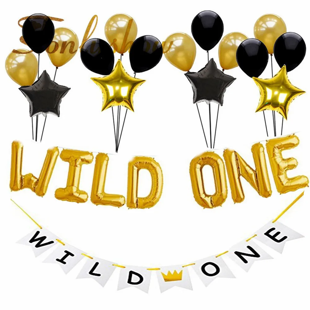 И надписью «WILD ONE» воздушный шар для вечеринки на день рождения вечерние Фольга звездами шарами Детская Игрушка В ванную во-первых украшение на день рождения воздушный шарик воздушные шары