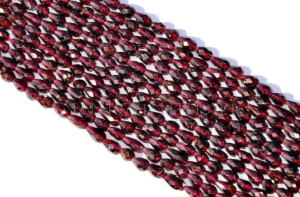 

wb 003096 Wholesale 5 Strands Charming 5x7mm AAA Faceted Red Garnet Drop Gems Loose Beads 15"