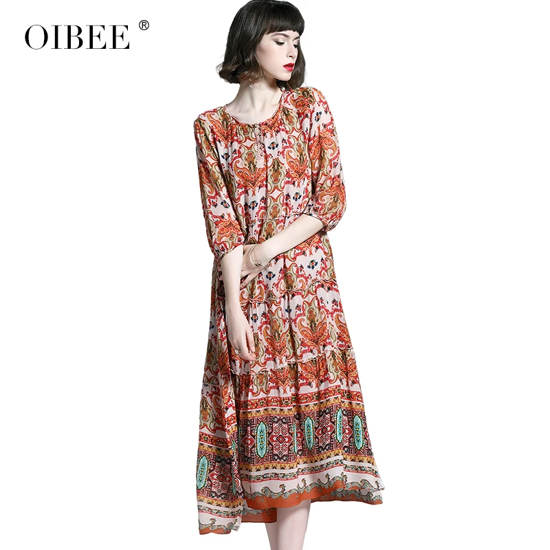 OIBEE2019 летняя Корейская версия была тонкой и полные мамы летнее платье плюс fertilizer XL платье Женская длинная секция