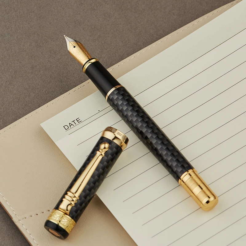 Перьевая ручка HERO 768 из углеродного волокна серого цвета с золотым зажимом, иридиевое Тонкое Перо 0,5 мм, модная ручка для письма, для офиса, подарок, бизнес
