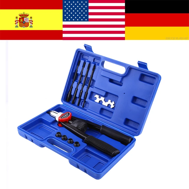 Hand Nut/Thread Riveter Rivet Gun Set with Nosepieces Blind Rivets Repair Tools 5mm 6mm 8mm 10mm 12mm