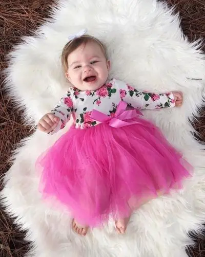 Newborn Baby Girl Infant Romper Jumpsuit Bodysuit Tulle Lace Dress Clothe Outfit Floral Dress For Baby Girls