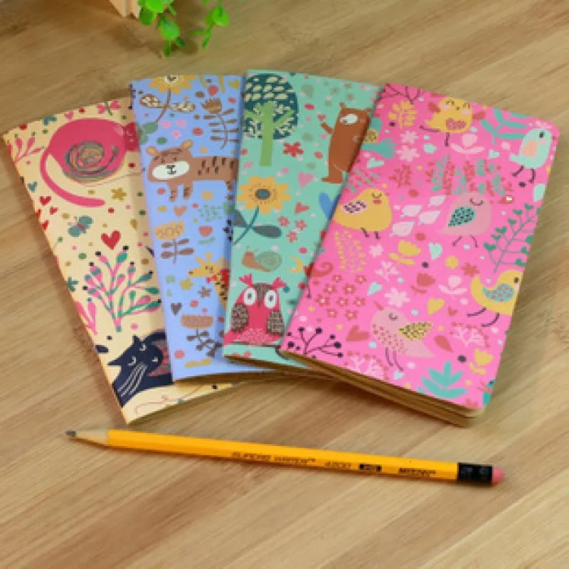 

24sheets 4patterns Kraft paper notebook mini size pocket 4 different covers spring animal cartoon 173x90mm/pc drawing pad book