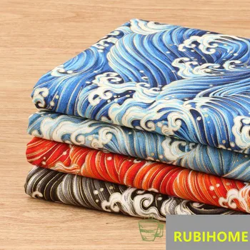 

RUBIHOME (45x110cm/Piece) Printed Sea Wave Japanese Design Kimono Style Cotton Fabric for DIY Sewing Handmade Women Bag Home