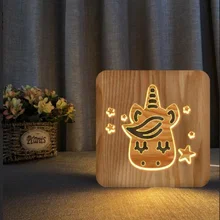 Подгонянный свет Единорог деревянный светодиодный светильник резьба 3D светильники, декор дома лампа с питанием от USB декоративное ночное освещение праздник