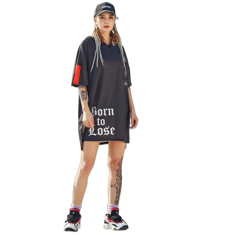 JUST.BE.NEVER wonder women hip hop long T shirt hooded black vintage devout portrait print 90's graphic tees hippie streetwear