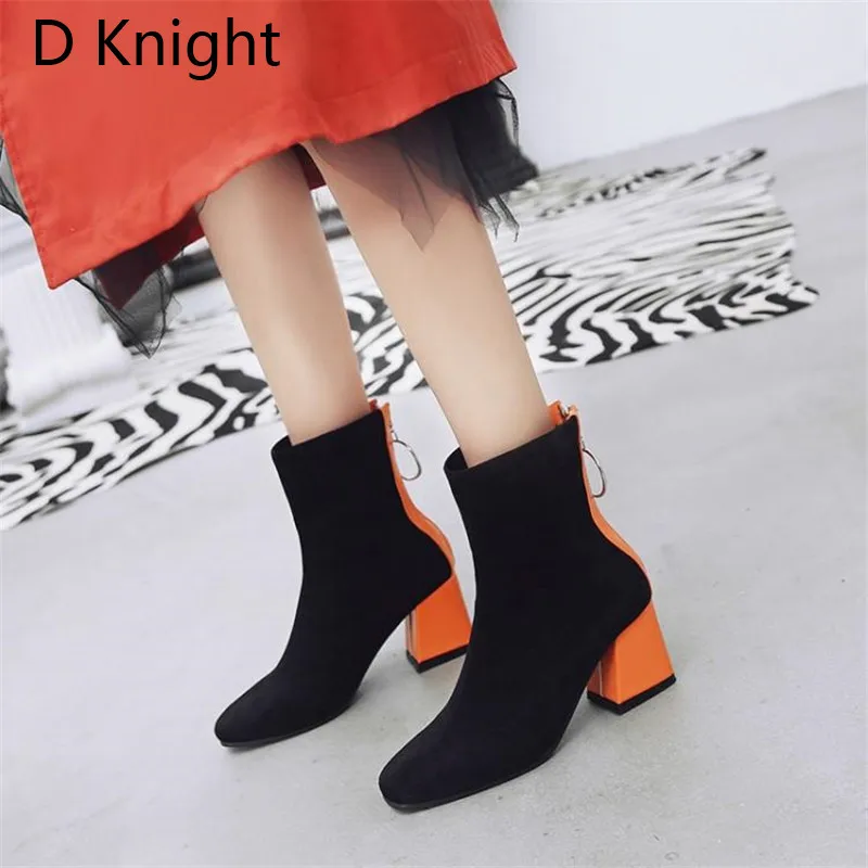 Plus Size 32-48 Women Boots Fashion Flock Ankle Boots For Women Spring Autumn Ladies Party Western Boots Casual Female High Heel (12)