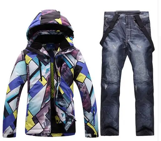 Новые зимние мужские лыжные костюмы куртка+ брюки мужской лыжный костюм утолщение супер-теплый водонепроницаемый ветрозащитный защита от снега одежда - Цвет: SET 2