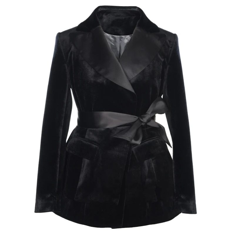 Fashion Velvet Women Suit Coat Graceful Slim Street Wear Black Elegant ...