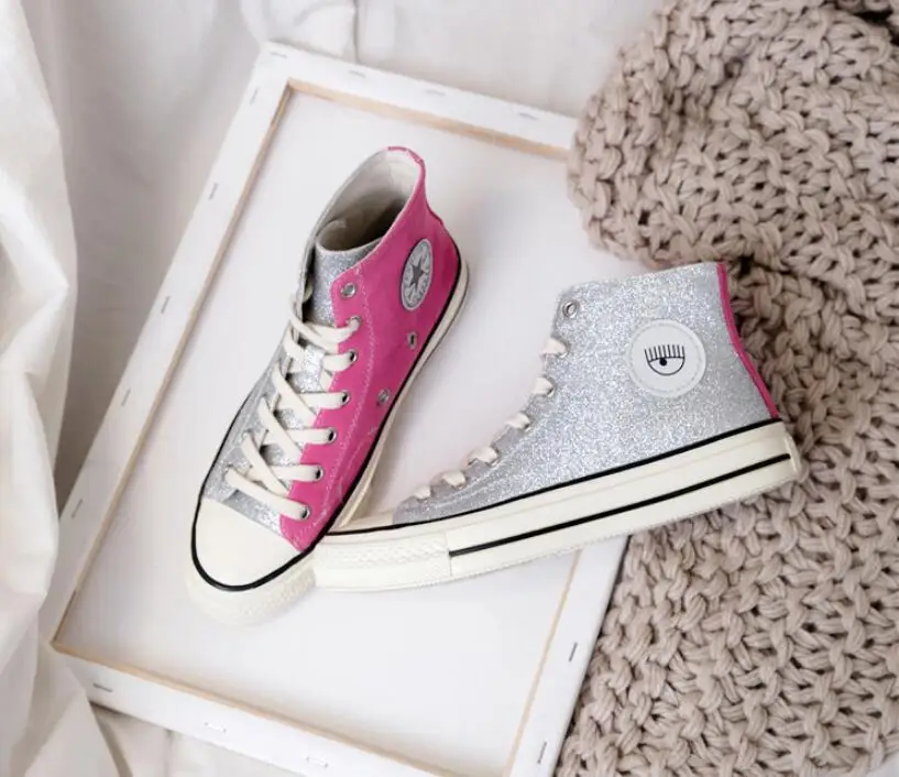 pink high top Stylesowner Новое поступление обуви холст пайетки низкая с высоким берцем на шнуровке Повседневное обуви Цвет матч круглый носок обувь для студентов декорация глаз - Цвет: pink high top