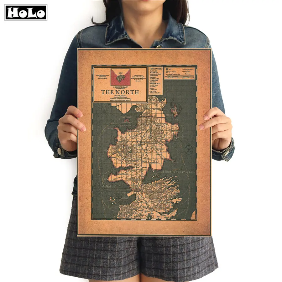 

Vintage Paper movie Poster Game of Thrones NORTH map Bar Home Decor Retro Print Kraft Paper Painting 42x20cm