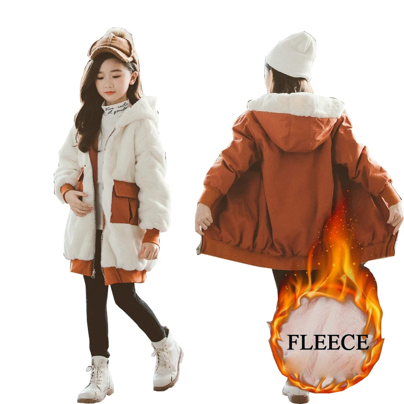 

Kids Winter Coats Jacket for Girls Costume Hooded Fleece Thick Double-sided Wear Teenage Girls Coats Outerwear Children Clothing