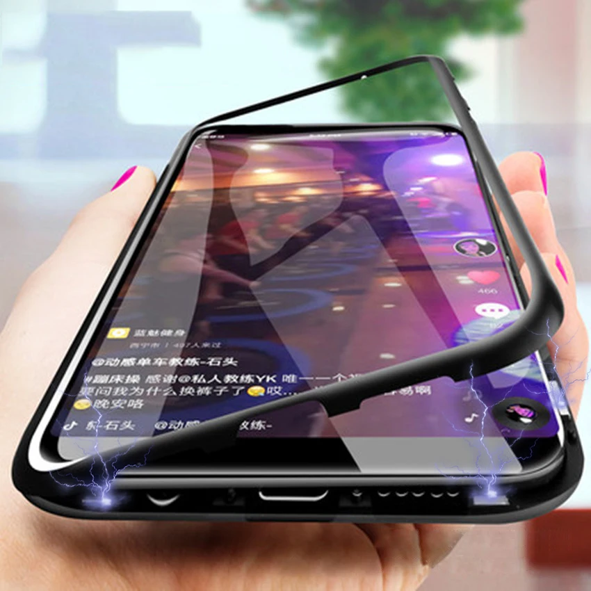 

For Samsung Galaxy A50 Case 360 Magnetic Adsorption Metal Case for Samsung A30 A40 A50 Luxury Magnet Tempered Glass Back Cover