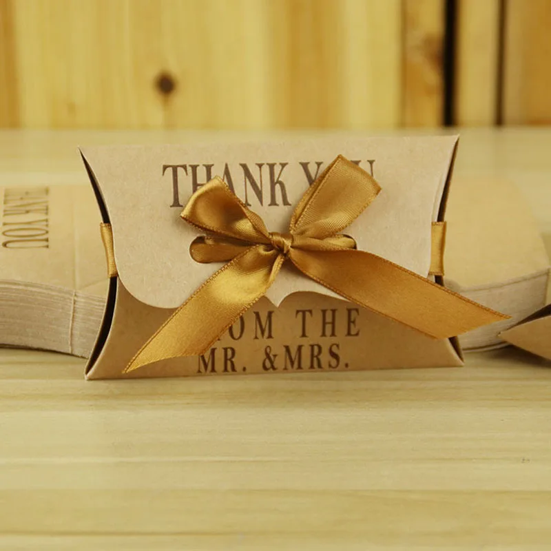 Kraft Paper Pillow Boxes Wedding Party Favors Gifts Candy Boxes Western